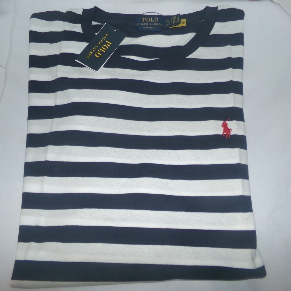 Polo Ralph Lauren Mens XXL Classic Fit Striped T-Shirt Navy White Red Pony NWT